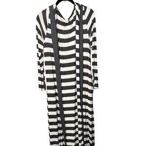 7th Roy Striped Duster Cardigan Long Sleeve Gray White Rayon Blend